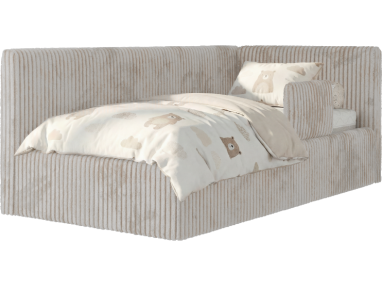 Łóżko dziecięce TILVO ALTA 90x200 - materac multipocket - beżowy, sztruks - strona prawa