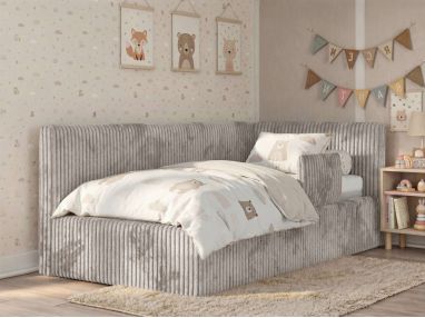 Łóżko dziecięce TILVO ALTA 90x200 - materac piankowy - jasnobrązowy, sztruks - strona prawa