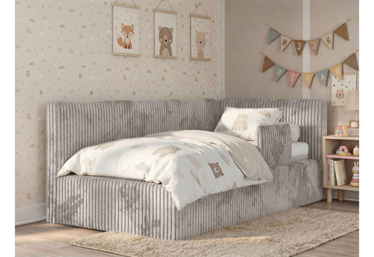 Łóżko dziecięce TILVO ALTA 90x200 - materac pocket - jasnobrązowy, sztruks - strona prawa