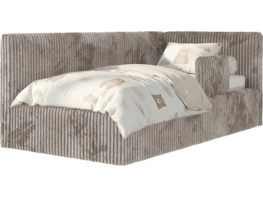 Łóżko dziecięce TILVO ALTA 90x200 - materac pocket - jasnobrązowy, sztruks - strona prawa