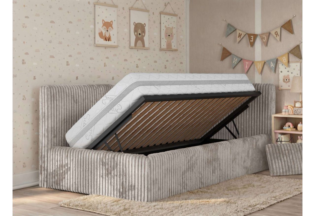 Łóżko dziecięce TILVO ALTA 90x200 - materac pocket - jasnobrązowy, sztruks - strona prawa