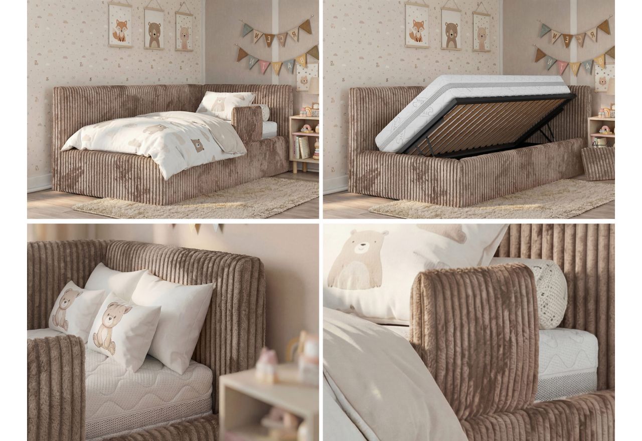 Łóżko dziecięce TILVO ALTA 90x200 - brązowy, sztruks - strona prawa