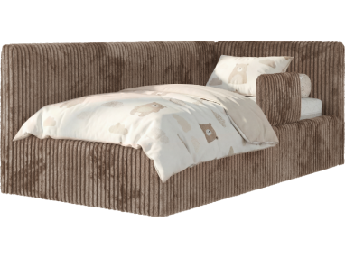 Łóżko dziecięce TILVO ALTA 90x200 - materac pocket - brązowy, sztruks - strona prawa