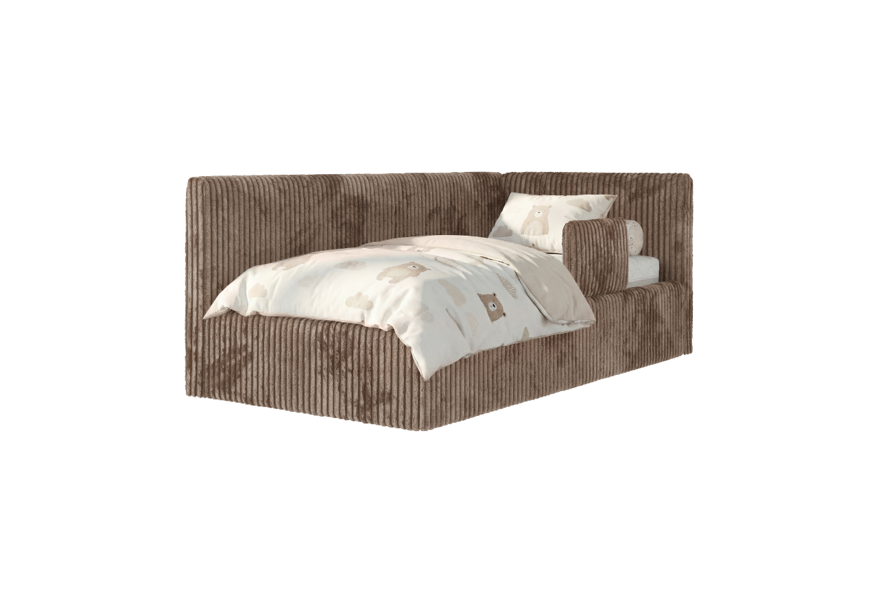 Łóżko dziecięce TILVO ALTA 90x200 - materac pocket - brązowy, sztruks - strona prawa