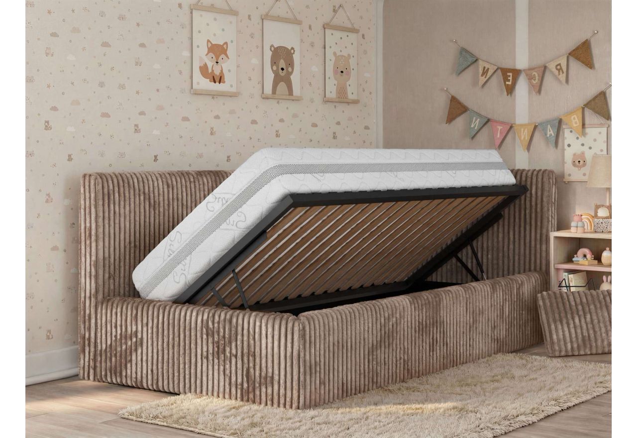 Łóżko dziecięce TILVO ALTA 90x200 - materac pocket - brązowy, sztruks - strona prawa