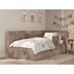 Łóżko dziecięce TILVO ALTA 90x200 - materac multipocket - brązowy, sztruks - strona prawa