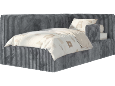 Łóżko dziecięce TILVO ALTA 90x200 - materac pocket - szary, sztruks - strona prawa