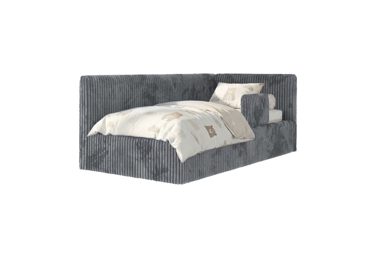 Łóżko dziecięce TILVO ALTA 90x200 - materac multipocket - szary, sztruks - strona prawa
