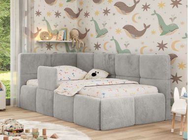 Łóżko dziecięce ARVO ALTA 90x200 - materac multipocket - jasnoszary, plusz - strona lewa