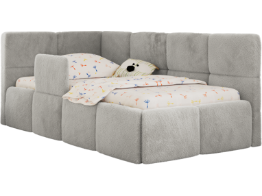 Łóżko dziecięce ARVO ALTA 90x200 - materac multipocket - jasnoszary, plusz - strona lewa