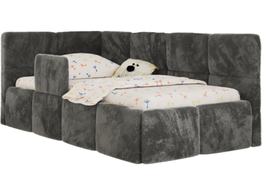 Łóżko dziecięce ARVO ALTA 90x200 - materac piankowy - ciemnoszary, plusz - strona lewa