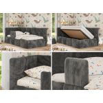 Łóżko dziecięce ARVO ALTA 90x200 - materac pocket - ciemnoszary, plusz - strona lewa