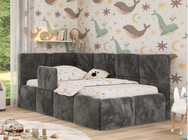 Łóżko dziecięce ARVO ALTA 90x200 - materac multipocket - ciemnoszary, plusz - strona lewa