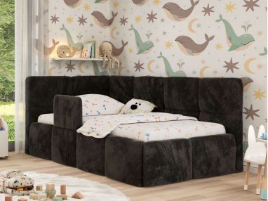 Łóżko dziecięce ARVO ALTA 90x200 - materac pocket - czarny, plusz - strona lewa