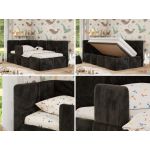 Łóżko dziecięce ARVO ALTA 90x200 - materac pocket - czarny, plusz - strona lewa