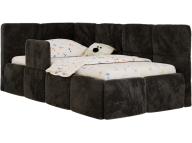 Łóżko dziecięce ARVO ALTA 90x200 - materac multipocket - czarny, plusz - strona lewa