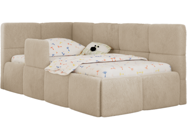 Łóżko dziecięce ARVO ALTA 90x200 - materac multipocket - kremowy, plusz - strona lewa