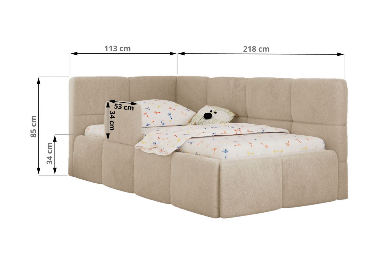 Łóżko dziecięce ARVO ALTA 90x200 - materac multipocket - kremowy, plusz - strona lewa