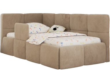 Łóżko dziecięce ARVO ALTA 90x200 - materac multipocket - beżowy, plusz - strona lewa