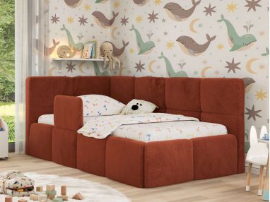 Łóżko dziecięce ARVO ALTA 90x200 - materac pocket - pomarańczowy, plusz - strona lewa