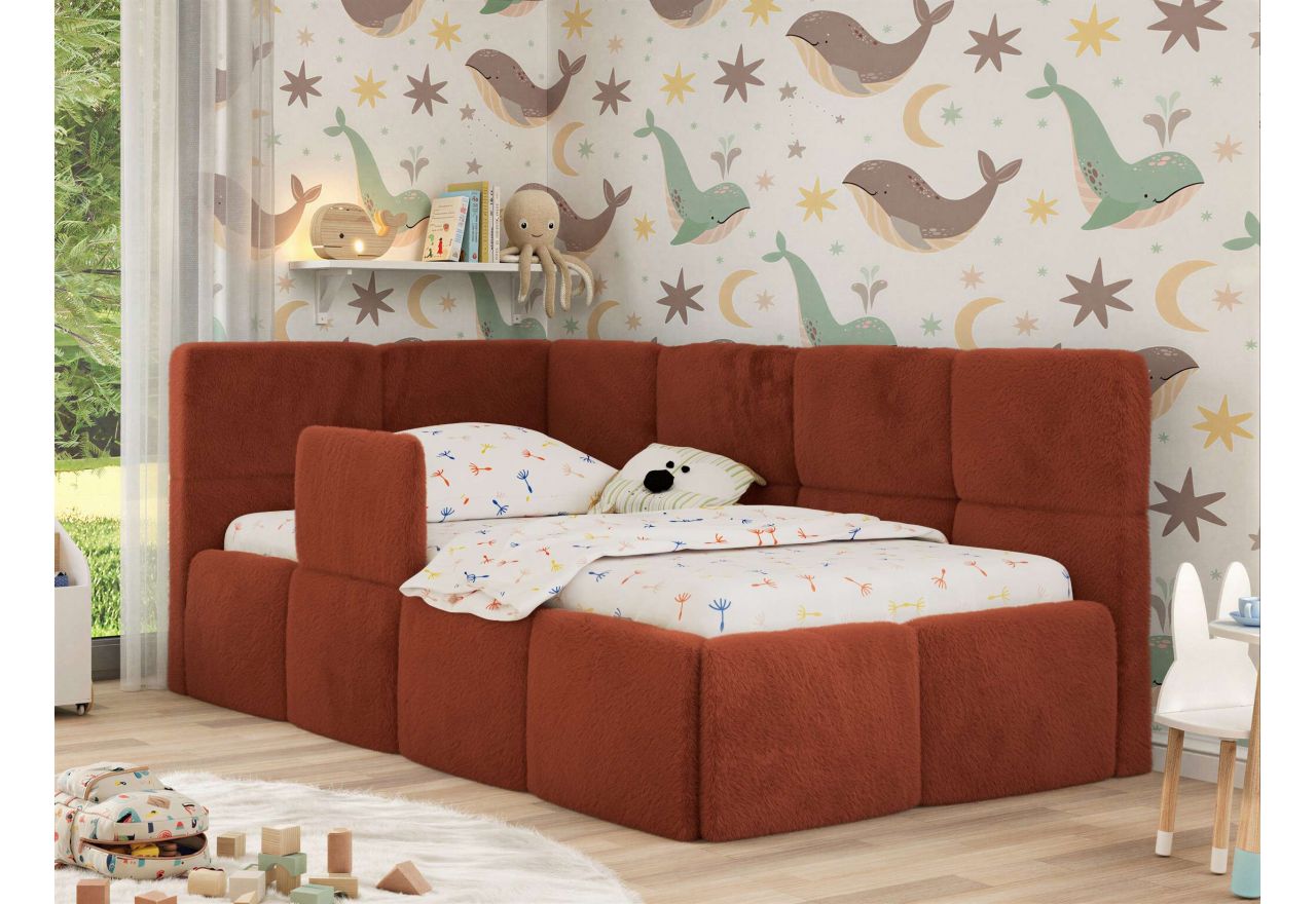 Łóżko dziecięce ARVO ALTA 90x200 - materac multipocket - pomarańczowy, plusz - strona lewa