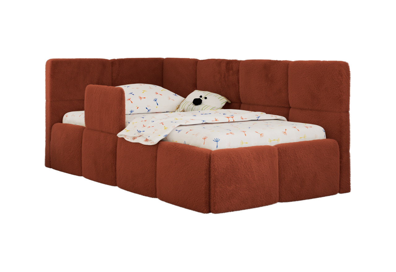 Łóżko dziecięce ARVO ALTA 90x200 - materac multipocket - pomarańczowy, plusz - strona lewa