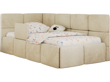 Łóżko dziecięce ARVO ALTA 90x200 - materac multipocket - beżowy, welwet - strona lewa