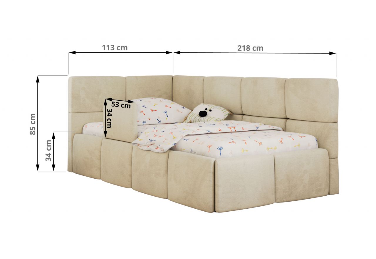 Łóżko dziecięce ARVO ALTA 90x200 - materac multipocket - beżowy, welwet - strona lewa