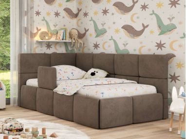 Łóżko dziecięce ARVO ALTA 90x200 - materac pocket - brązowy, welwet - strona lewa