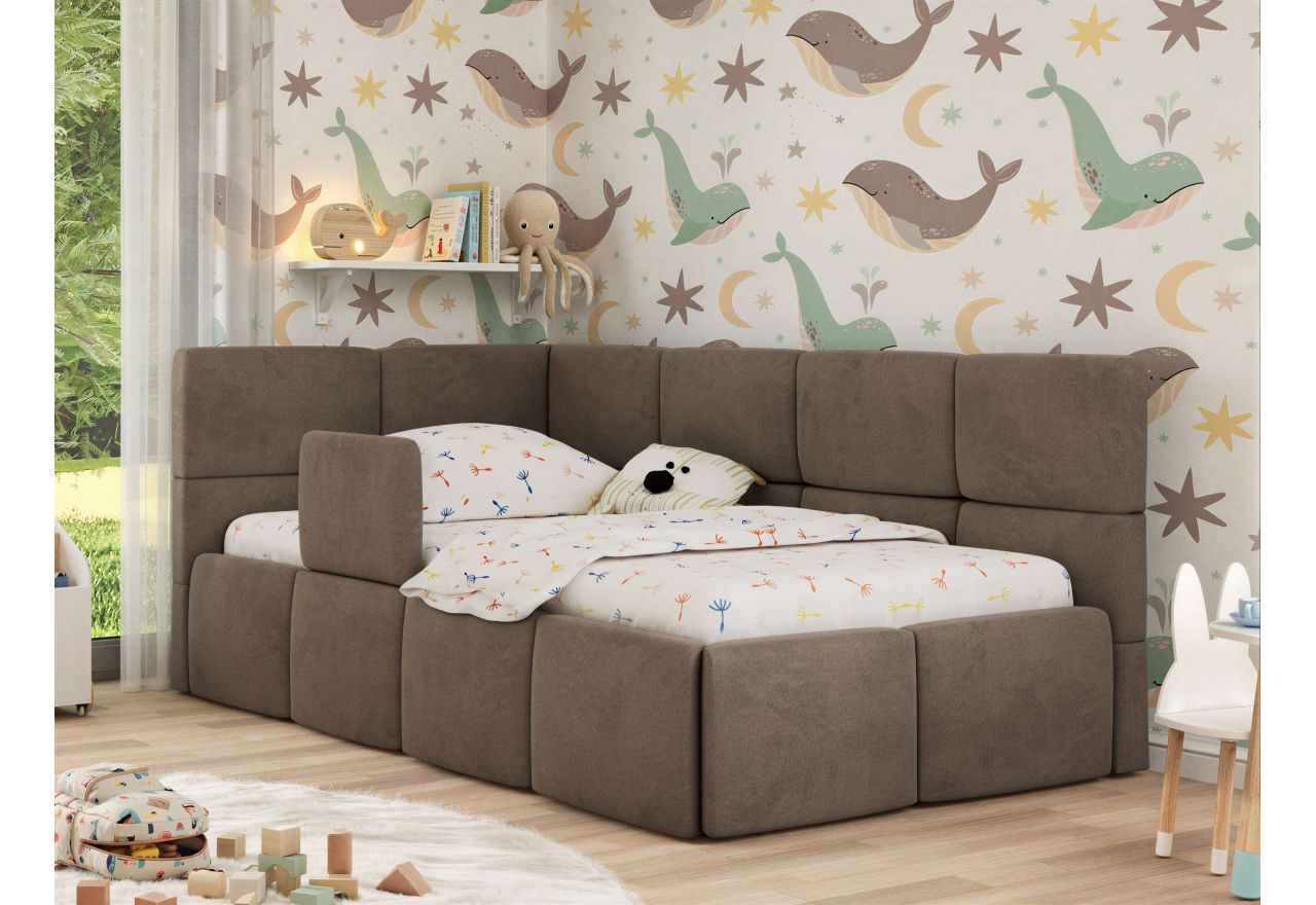 Łóżko dziecięce ARVO ALTA 90x200 - materac pocket - brązowy, welwet - strona lewa