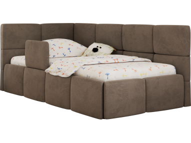 Łóżko dziecięce ARVO ALTA 90x200 - materac multipocket - brązowy, welwet - strona lewa