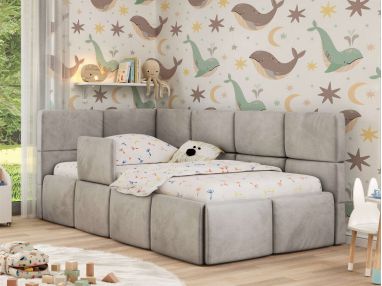 Łóżko dziecięce ARVO ALTA 90x200 - materac pocket - jasnoszary, welwet - strona lewa