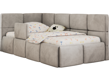 Łóżko dziecięce ARVO ALTA 90x200 - materac multipocket - jasnoszary, welwet - strona lewa