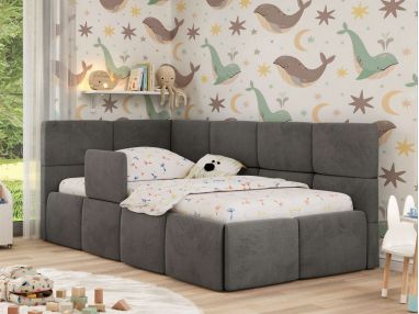 Łóżko dziecięce ARVO ALTA 90x200 - materac piankowy - ciemnoszary, welwet - strona lewa