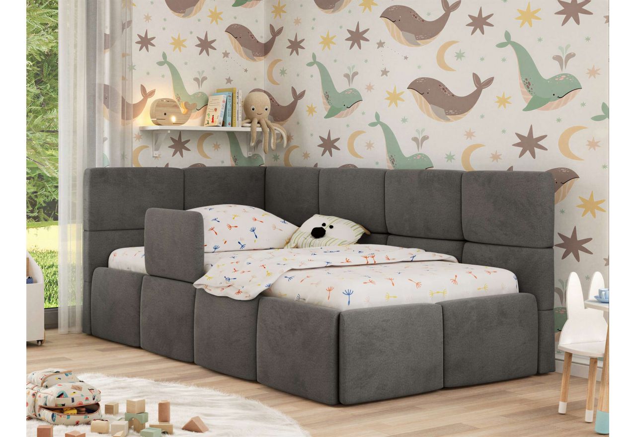 Łóżko dziecięce ARVO ALTA 90x200 - materac pocket - ciemnoszary, welwet - strona lewa