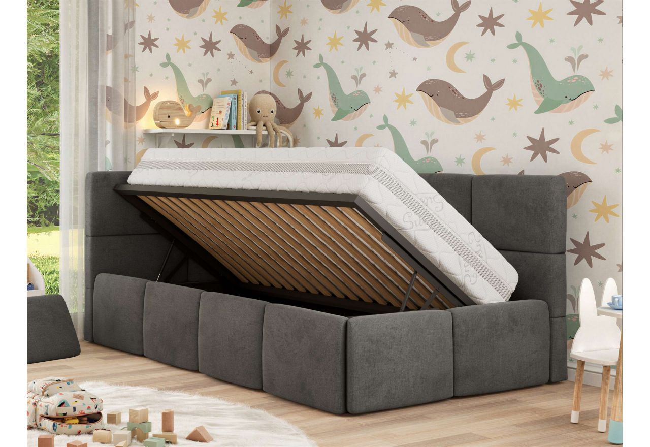 Łóżko dziecięce ARVO ALTA 90x200 - materac pocket - ciemnoszary, welwet - strona lewa