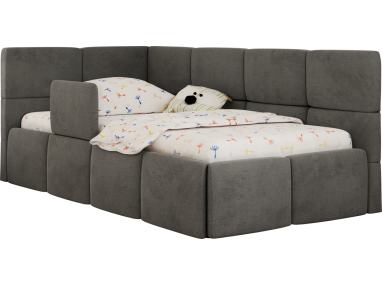 Łóżko dziecięce ARVO ALTA 90x200 - materac multipocket - ciemnoszary, welwet - strona lewa