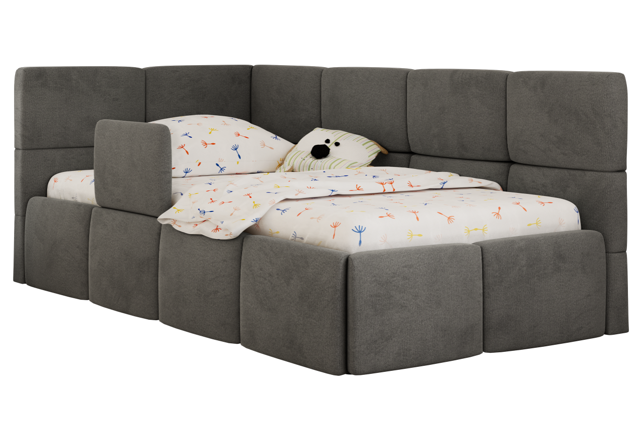 Łóżko dziecięce ARVO ALTA 90x200 - materac multipocket - ciemnoszary, welwet - strona lewa