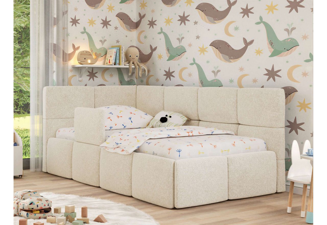 Łóżko dziecięce ARVO ALTA 90x200 - materac pocket - kremowy, struktura - strona lewa