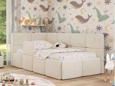 Łóżko dziecięce ARVO ALTA 90x200 - materac multipocket - kremowy, struktura - strona lewa