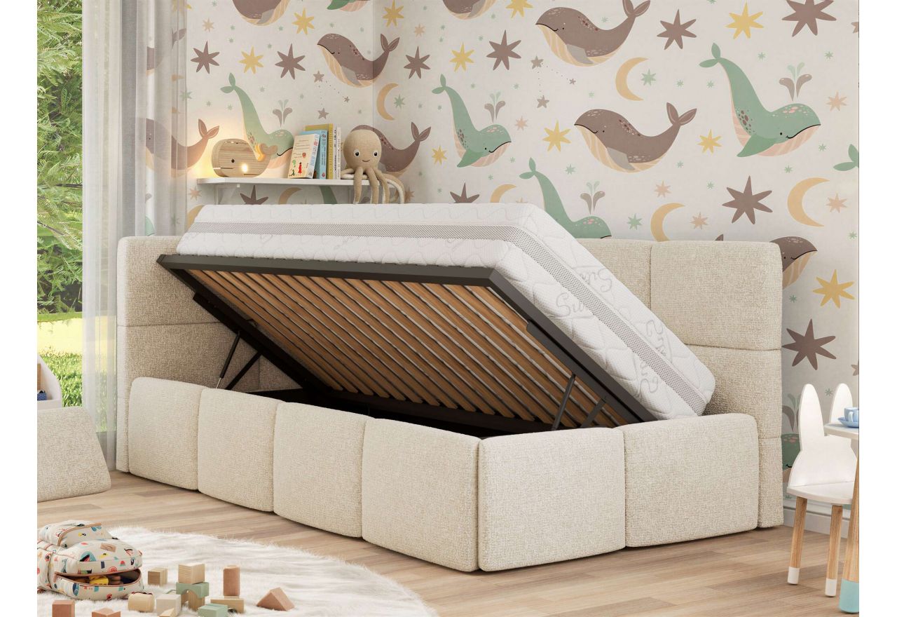 Łóżko dziecięce ARVO ALTA 90x200 - materac multipocket - kremowy, struktura - strona lewa