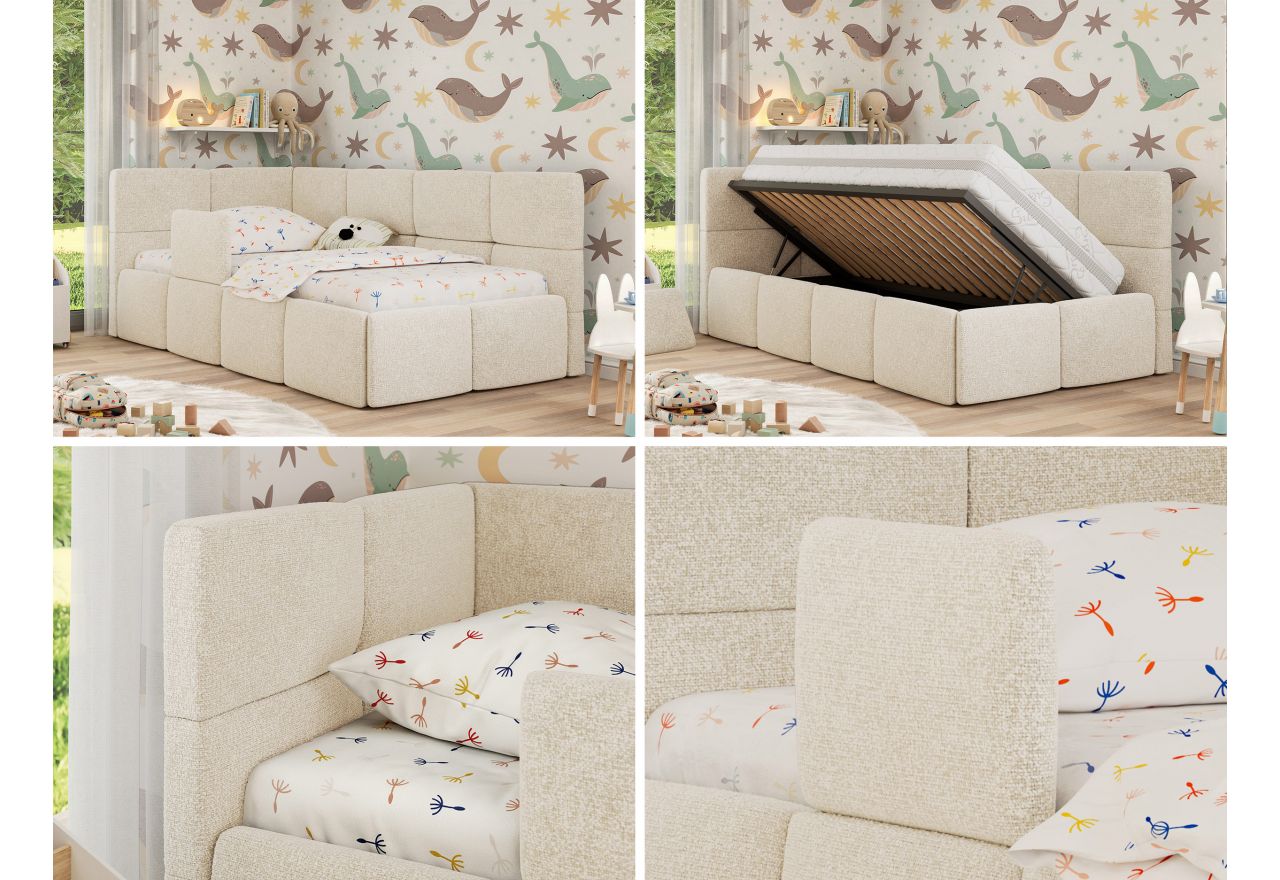 Łóżko dziecięce ARVO ALTA 90x200 - materac multipocket - kremowy, struktura - strona lewa