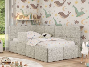 Łóżko dziecięce ARVO ALTA 90x200 - materac pocket - beżowy, struktura - strona lewa
