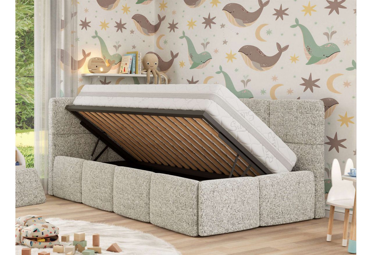 Łóżko dziecięce ARVO ALTA 90x200 - materac pocket - beżowy, struktura - strona lewa