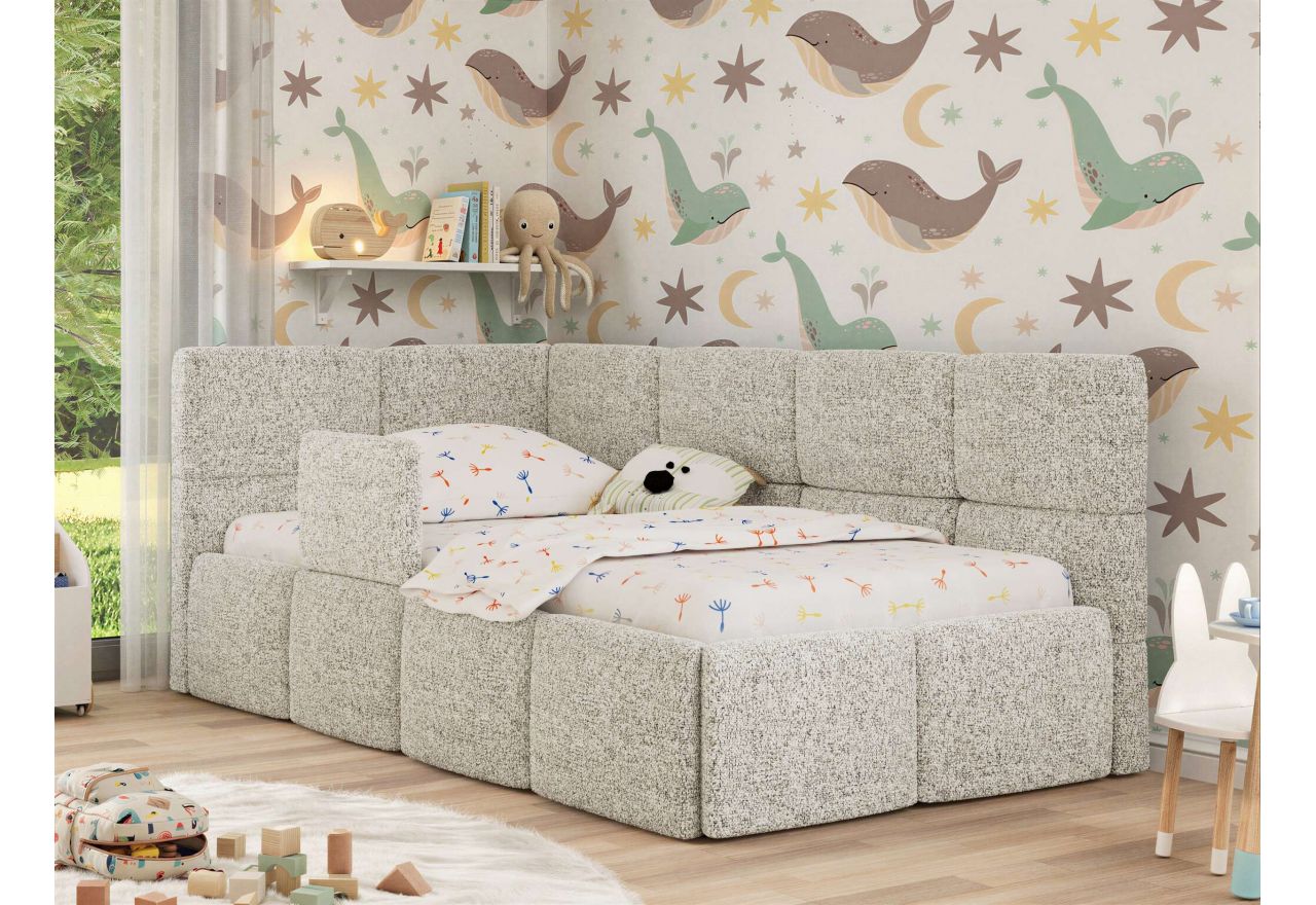 Łóżko dziecięce ARVO ALTA 90x200 - materac multipocket - beżowy, struktura - strona lewa