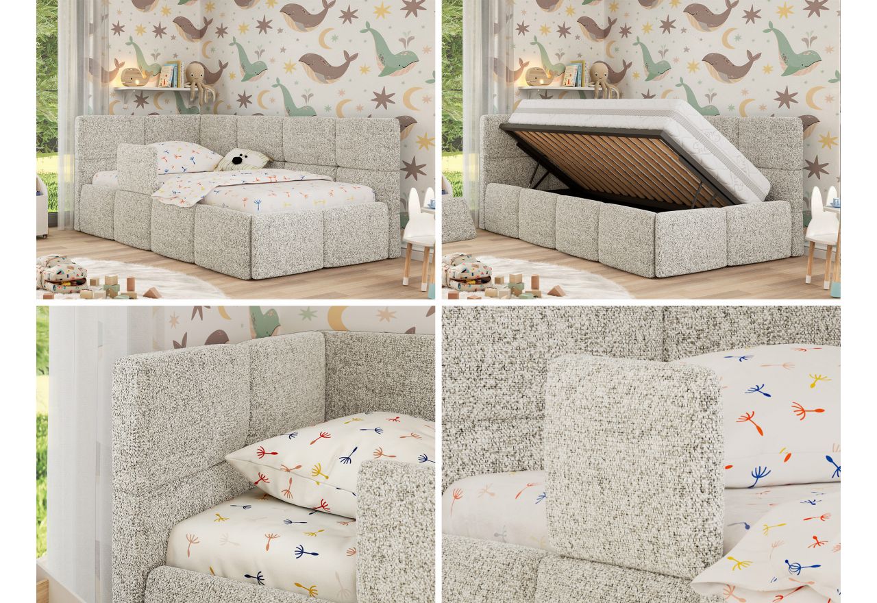 Łóżko dziecięce ARVO ALTA 90x200 - materac multipocket - beżowy, struktura - strona lewa