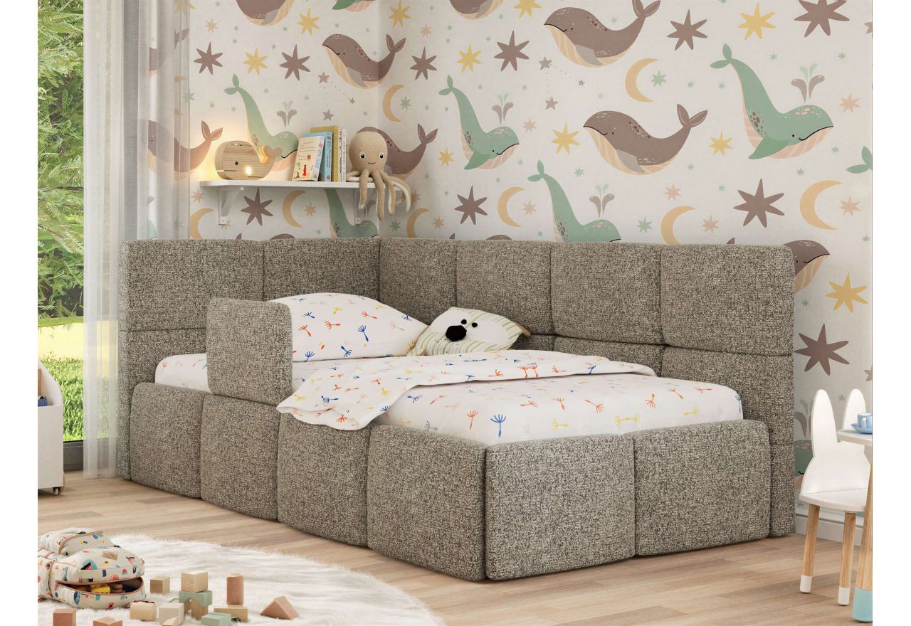 Łóżko dziecięce ARVO ALTA 90x200 - materac pocket - szary, struktura - strona lewa