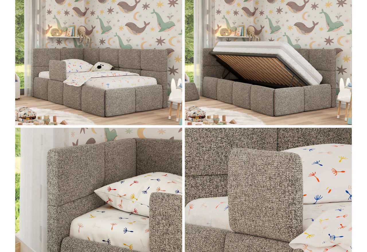 Łóżko dziecięce ARVO ALTA 90x200 - materac pocket - szary, struktura - strona lewa