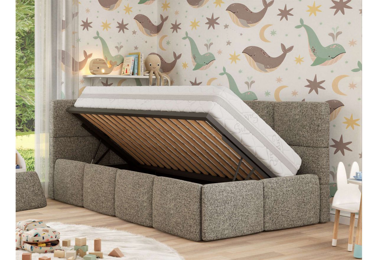 Łóżko dziecięce ARVO ALTA 90x200 - materac multipocket - szary, struktura - strona lewa