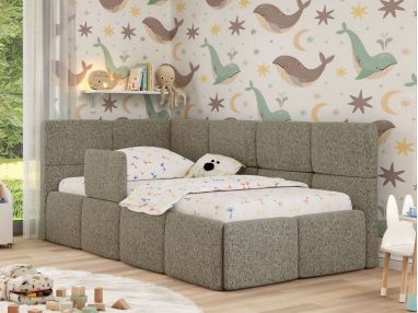 Łóżko dziecięce ARVO ALTA 90x200 - materac pocket - ciemnobeżowy, struktura - strona lewa